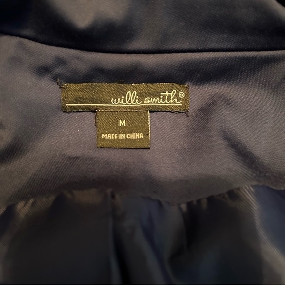 Willi Smith Navy Blue Double Breasted Belted Short Trench Jacket Coat Sz. M - Picture 16 of 16